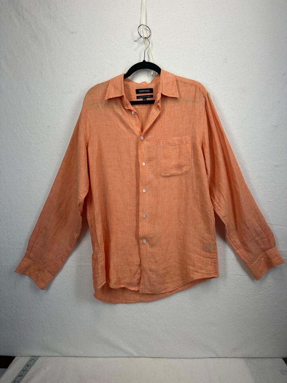 Murano Men's Linen Button Down Long Sleeve Orange SZ M Vacation Beachy Casual